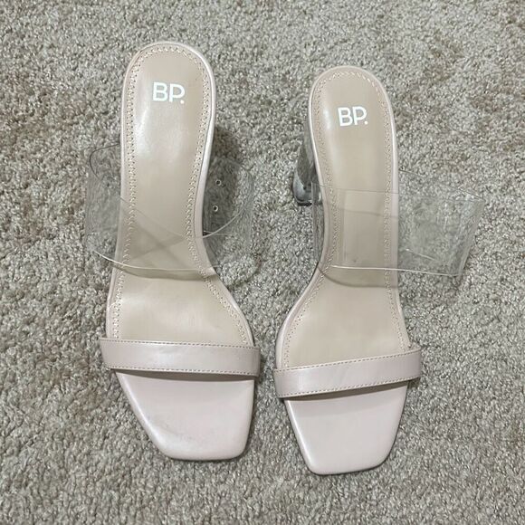 BP Women's Size 10 Clear Block Heel Strappy Sandals Nude Beige Contemporary New - Picture 2 of 9